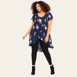 TORRID LEXI-Navy Floral Georgette Babydoll Tunic SIZE 3X